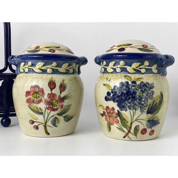CIC Vintage Large Floral Salt and Pepper Shaker Set w Carrier/Holder - Picture 6 of 14